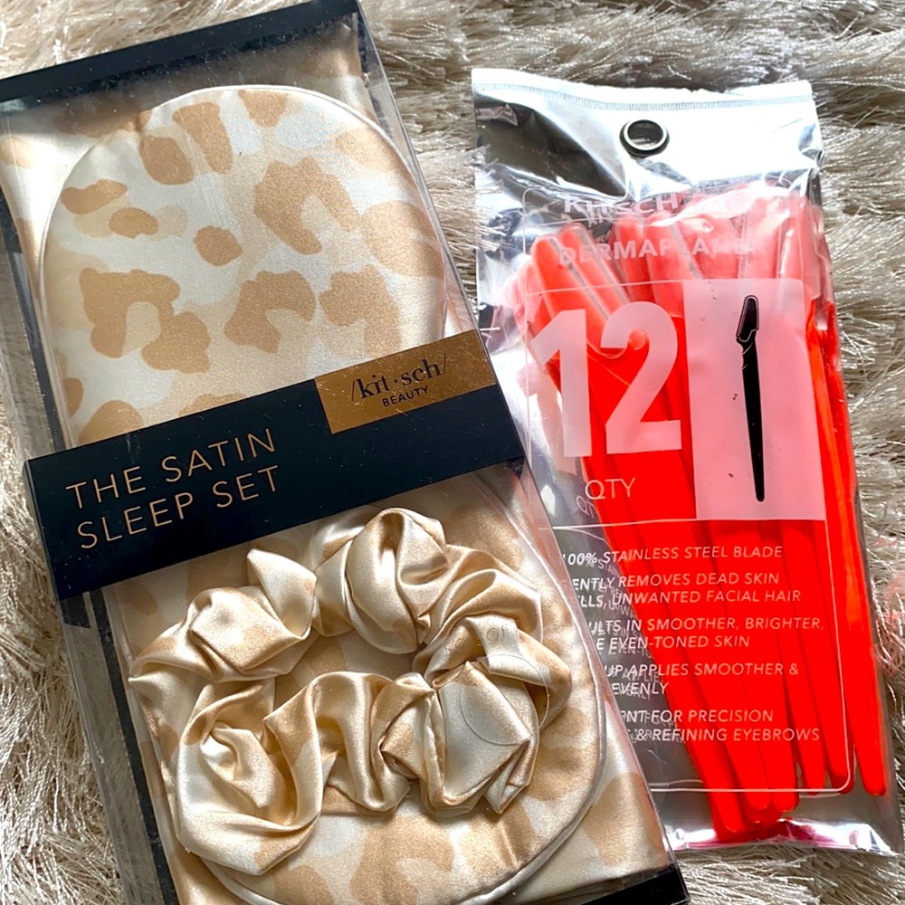 Satin pillowcase, satin sleep mask, satin scrunching and Dermaplaner  combo